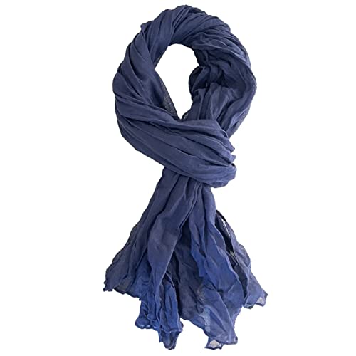 Summer Cotton Blend Crinkle Vintage Soft Scarf Fashion Solid Scarf Wrap Shawl - color: Blue
