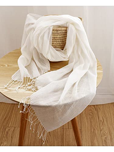 Jeelow Solid Color Scarf Wrap Shawl for Women Men – Soft Lightweight Head Scarf, All Season, Travel Beach Office Daily Wear - color: 100% Cotton White