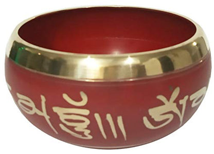 Purpledip Bell Metal Singing Bowl: Handmade Tibetan Buddhist Musical Instrument for Meditation, 4 inches (10779A) - style: Scripture design | 4 inches | Red | No pillow cushion