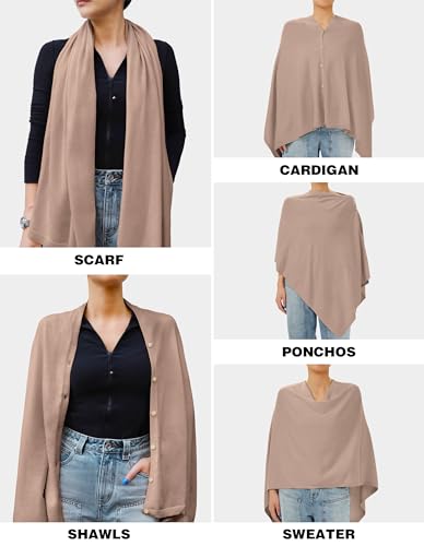 PULI Women's Versatile Knitted Shawls Scarf Poncho Sweater with Buttons Lightweight Spring Summer Fall Wraps - color: A-tan