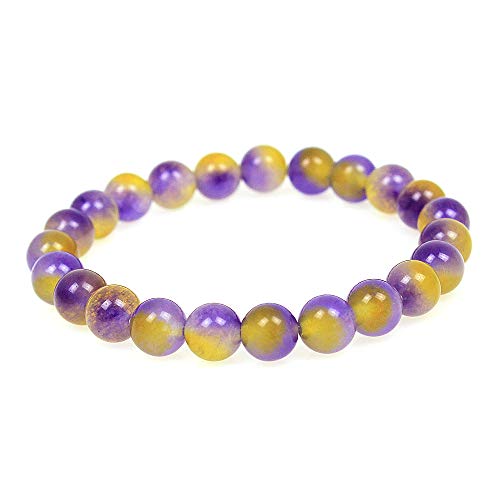 MJDCB Featured Men Women 8mm Beads Bracelet Elastic Natural Stone Yoga Bracelet Bangle 6.7" - color: Purple Yellow Jade