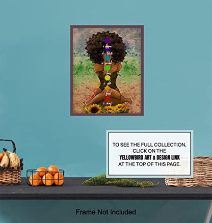 Black Art for African American Women - Boho Positive Affirmations Zen Meditation Decor - Inspirational Afro Yoga Wall Art - New Age Hippie Chakra Room Decor - Personal Growth Uplifting Spiritual Gifts - size: 8"L x 10"W