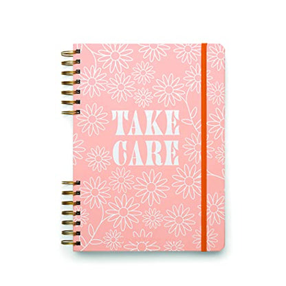 DesignWorks Ink Pink Take Care Spiral Mindfulness Notebook Guided Gratitude and Wellness Journal Undated Daily Planner With Self Care and Activity Prompts and Stickers, 7.5" x 10.25