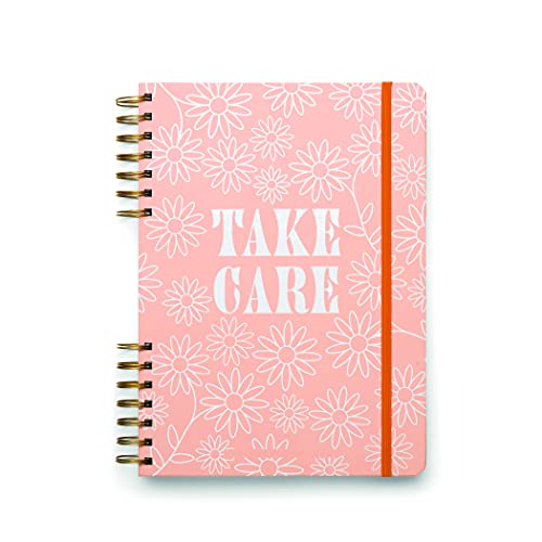 DesignWorks Ink Pink Take Care Spiral Mindfulness Notebook Guided Gratitude and Wellness Journal Undated Daily Planner With Self Care and Activity Prompts and Stickers, 7.5" x 10.25