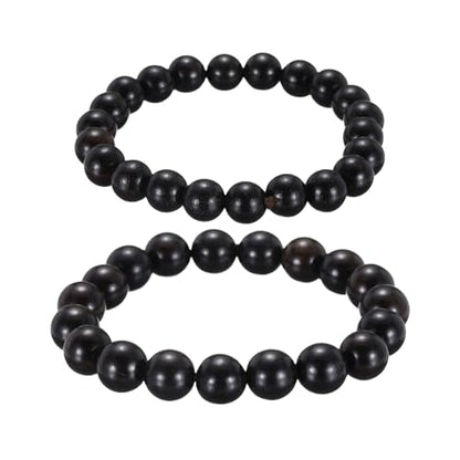 MECCANIXITY Pcs Prayer Beads Bracelet, Natural Wooden Bead Mala Bracelets Link Wrist for Men Women Beaded Stretch Crafts Bangle - color: Ebony Color