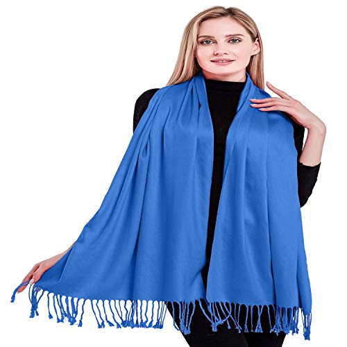 CJ Apparel Solid Color Tassels Design Nepalese Shawl Scarf Wrap Stole Throw Head Wrap Pashmina Gift Hand Made in Nepal New - color: Blue
