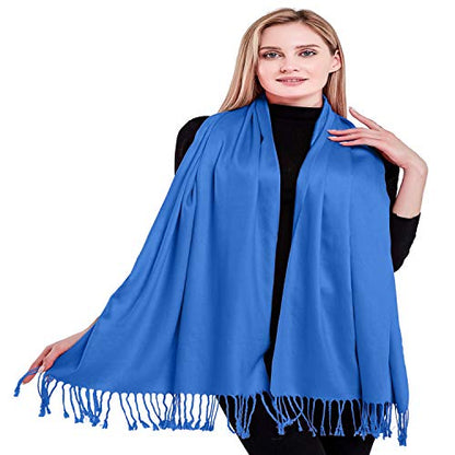 CJ Apparel Solid Color Tassels Design Nepalese Shawl Scarf Wrap Stole Throw Head Wrap Pashmina Gift Hand Made in Nepal New - color: Blue