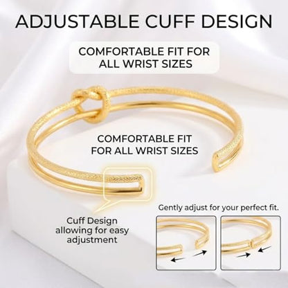 Gold Knot Cuff Bracelets for Women,Adjustable Rope Stack Non Tarnish Statement Forever Friendship Minimalist Trendy Bracelet Jewelry Gifts for Women