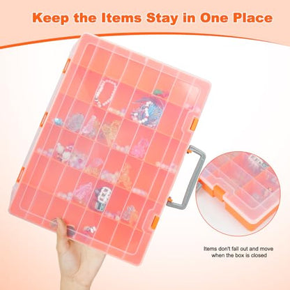 48 Grids Large Plastic Organizer Box with Adjustable Dividers, Beads Storage Containers Compartment Tackle Box Case for Crafts Hobby Small Parts Fishing Seeds Jewelry (Orange) - size: Orange-1P