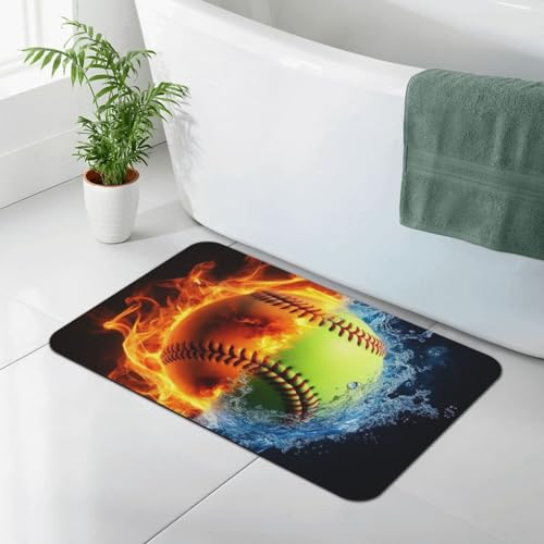 Anti-Slip Washable Bathtub Mat Ice Water Fire Flame Softball Baseball Absorbent Quick Drying Doormat Suit for Indoor Outdoor Frontdoor Bedroom Livingroom Kitchen Patio - color: Pattern 355