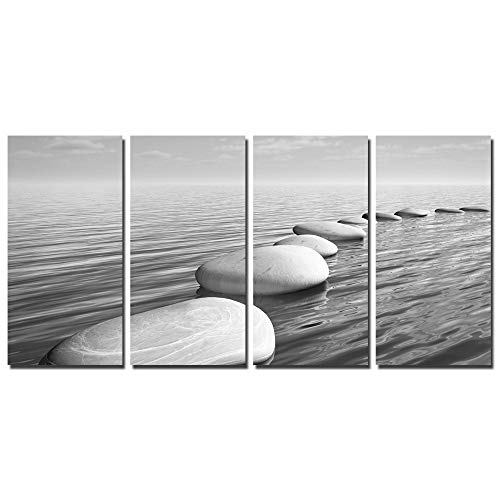 sechars - Zen Canvas Wall Art Peaceful Relaxing Grey Zen Stones Pictures Poster Wall Art for Living Room Bedroom Spa Yoga Room Wall Decoration Stretched on Wood Frame Ready to Hang