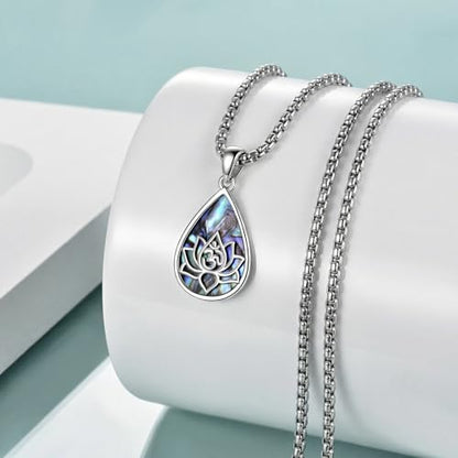 ONEFINITY Lotus Necklace 925 Sterling Silver Moonstone Pendant Necklace Yoga Lotus Jewelry for Women - style: style B