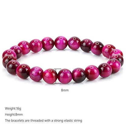 Natural Gemstones Bracelet 8mm Chakra Round Beads Energy Power Crystal Reiki Healing Elastic Stretch 7 Inch for Women Men Unisex - color: Red Tiger Man