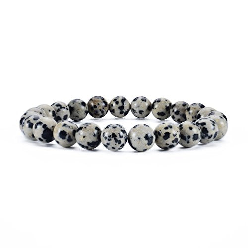 Cherry Tree Collection Gemstone Beaded Stretch Bracelet 8mm Round Beads 7" - color: Dalmatian Jasper