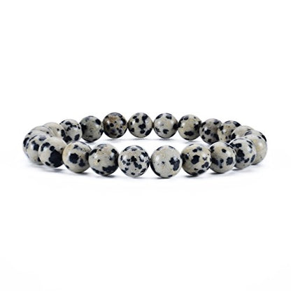 Cherry Tree Collection Gemstone Beaded Stretch Bracelet 8mm Round Beads 7" - color: Dalmatian Jasper