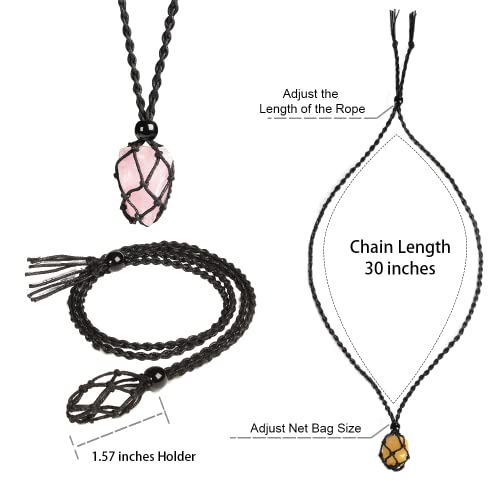 Natural unprocessed crystal raw stone hand woven rope adjustable necklace pendant for both men and women - color: A-Rose Quartz 1