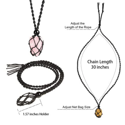 Natural unprocessed crystal raw stone hand woven rope adjustable necklace pendant for both men and women - color: A-Rose Quartz 1