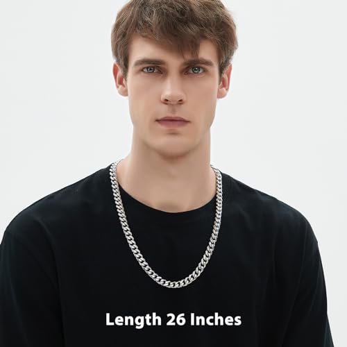 Cuban Link Chain for Men 9MM Silver Chain Necklace 316l Stainless Steel 925 Sterling Silver Filled - style: Length 26 Inch
