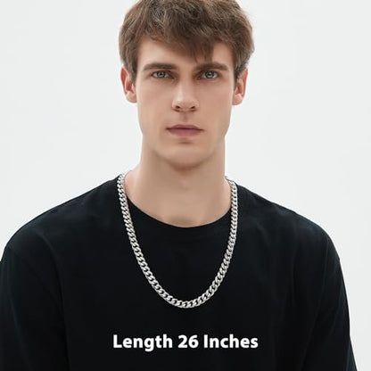 Cuban Link Chain for Men 9MM Silver Chain Necklace 316l Stainless Steel 925 Sterling Silver Filled - style: Length 26 Inch