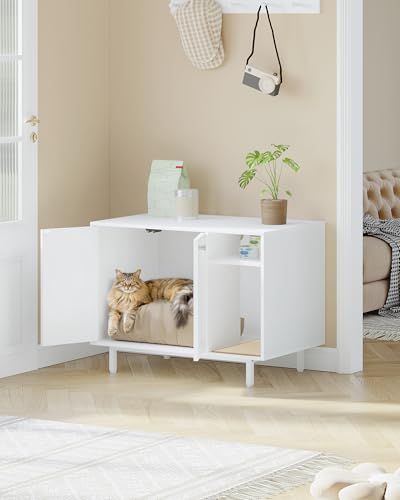 Hzuaneri Cat Litter Box Enclosure,Hidden Litter Box Furniture with Storage, Large Wooden Cabinet with Sisal Mat, Modern Cat Washroom for Living Room, Bedroom, Entryway, White CB01513W - color: White