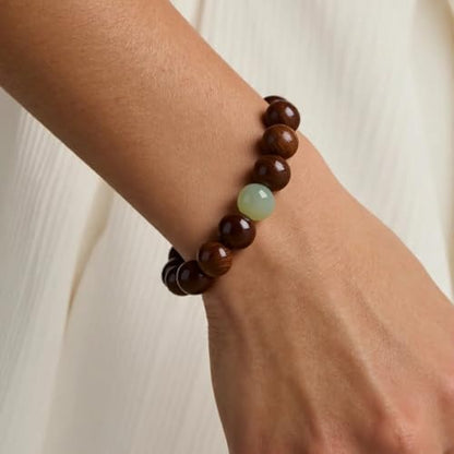Feng Shui Wood Bracelet, Natural Golden Sandalwood Buddhist Mala for Wealth Luck Prosperity, Positive Energy Meditation Bracelet, Unisex Holiday Gift