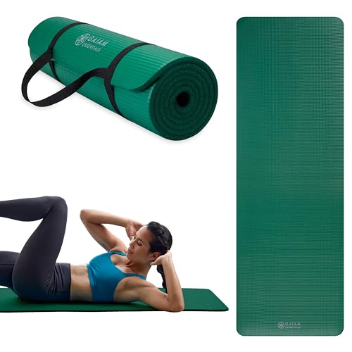 Gaiam Essentials 2/5" Thick (10mm) Yoga & Pilates, Fitness & Exercise Mat with Easy-Cinch Carrier Strap Cusion Support For Fitness and Gym Workouts - color: Green