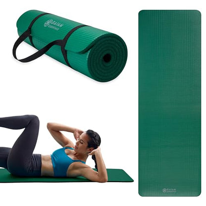 Gaiam Essentials 2/5" Thick (10mm) Yoga & Pilates, Fitness & Exercise Mat with Easy-Cinch Carrier Strap Cusion Support For Fitness and Gym Workouts - color: Green