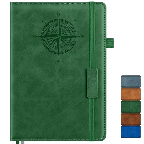 Notebook Journal for Women Men: Leather Journal for Writing, Hardcover College Ruled Journals Notebooks with Thick Paper, Large A5 Daily Journal for Travel, Diary, Gifts for Teens, 5.7"×8.5", Green - color: Green, size: A5