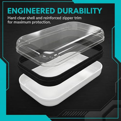 Clear Hard Shell Travel Case with Zipper, Portable Plastic Organizing Pouch, Black Trim, Transparent Storage Container (Grey) - color: Grey