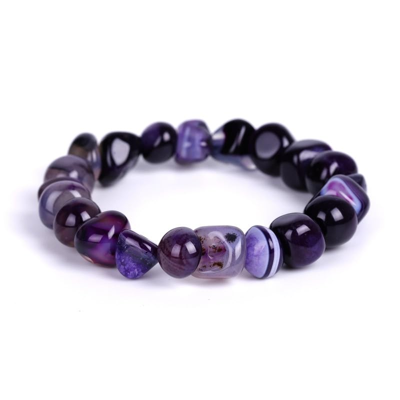 HZHRony Healing Crystal Stone Beads Bracelet Irregular Gemstone Beaded Bracelets For Women and Men Anxiety Relief Yoga Bracelet Jewelry Gifts 7 Inch - color: Purple