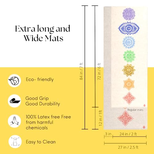 Shakti Warrior Hemp Yoga mat - Extra Long and Wide - Artist Designed, Premium eco Friendly mats, Non Slip, Non Toxic, Great for Regular & Hot Yoga, Pilates and Workouts (84 inch x 27 inch x 2mm Thick)