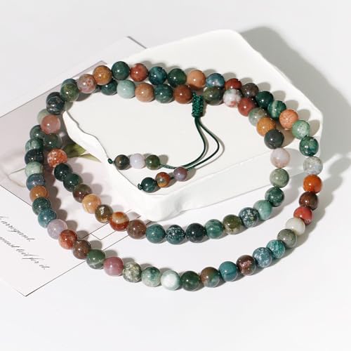 Simple Crystals and Stones Beaded Necklace Protection Balance Meditation Long Necklaces for Women and Men Amulet Jewelry - style: Indian Agate