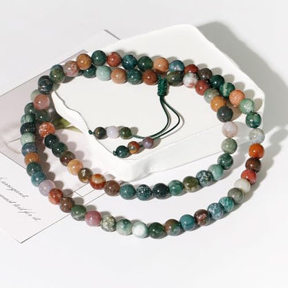 Simple Crystals and Stones Beaded Necklace Protection Balance Meditation Long Necklaces for Women and Men Amulet Jewelry - style: Indian Agate