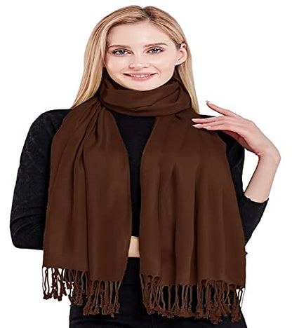 CJ Apparel Solid Color Tassels Design Nepalese Shawl Scarf Wrap Stole Throw Head Wrap Pashmina Gift Hand Made in Nepal New - color: Dark Brown