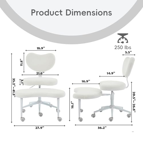 Meditation Chair with Wheels, Ergonomic Criss Cross Chair, Adjustable ADHD Floor Sitting Chair, Swivel Cross Legged Office Chair with High Back, Kneeling Posture Chair, Teddy Fabric,Ivory - color: （teddy Fabric）ivory