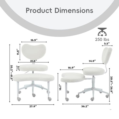 Meditation Chair with Wheels, Ergonomic Criss Cross Chair, Adjustable ADHD Floor Sitting Chair, Swivel Cross Legged Office Chair with High Back, Kneeling Posture Chair, Teddy Fabric,Ivory - color: （teddy Fabric）ivory