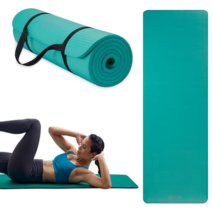 Gaiam Essentials 2/5" Thick (10mm) Yoga & Pilates, Fitness & Exercise Mat with Easy-Cinch Carrier Strap Cusion Support For Fitness and Gym Workouts - color: Teal
