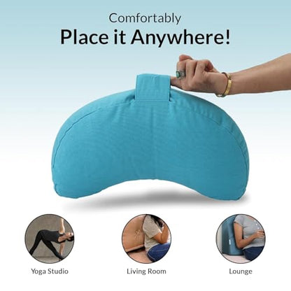 Meditation Cushion, Buckwheat Filling, Washable Organic Cotton Cover, Carry Handle, Mindful Comfort, Reduce Tailbone Pressure & Improve Posture Cyan - color: Cyan
