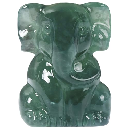 2 Inch Crystal Elephant Decor Statues, Fluorite Cute Sitting Elephant Figurines, Reiki Healing Crystal Carved Animal Statues, Home Office Desk Hand Carved Decor Gifts for Women - color: Green