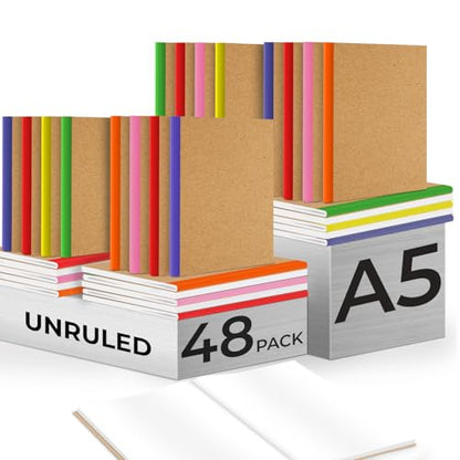 Rosmonde 48 Pack Kraft Notebooks, Softcover A5 Blank Journals, No-Bleed, 120 Pages (60 Sheets) Bulk Blank Sketch Books for Drawing, 8 x 5.7 Unlined Travel Journals, Bulk Blank Page Journals