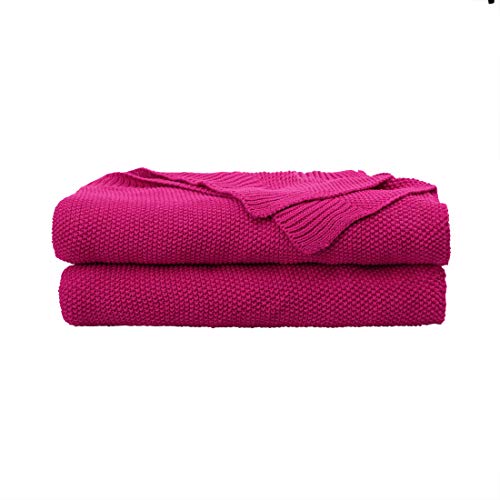 PiccoCasa 100% Cotton Knit Throw Blanket,Solid Lightweight Decorative Throws and Blankets,Soft Knitted Throw Blanket for Sofa Couch, Fuchsia 50" x 60" - color: Fuchsia, size: Throw (50" * 60")