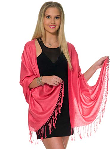 Pashmina Shawls and Wraps for Evening Dresses, Large Soft Pashminas Wedding Shawl - color: Pink Fuchsia