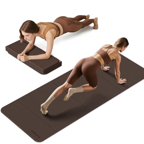 PAIDU Foldable Fitness Yoga Mat | 2/5" (10MM) Extra Thick | SGS Certified Non-Slip TPE | 75x26" Extra Long-Wide | Portable & Easy Store | for Yoga, Pilates, Home Gym & Full-Body Workouts - color: Dark Brown & Beige