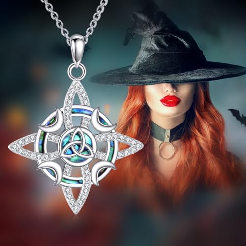Witch Knot/Trinity/Triple Moon Necklace S925 Sterling Silver Protection Jewelry Gifts for Women - style: Witches Knot