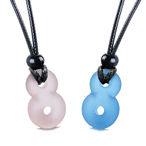 Infinity Necklace - Sea Glass Jewelry - Positive Vibes Collection - Cute Meditation Crystals - Spiritual Gifts for Yoga Lovers - High Vibration Tibetan Symbols - Cool and Trendy Good Luck Amulets - color: Couples Set - Cloud Blue and Pastel Pink
