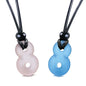 Infinity Necklace - Sea Glass Jewelry - Positive Vibes Collection - Cute Meditation Crystals - Spiritual Gifts for Yoga Lovers - High Vibration Tibetan Symbols - Cool and Trendy Good Luck Amulets - color: Couples Set - Cloud Blue and Pastel Pink