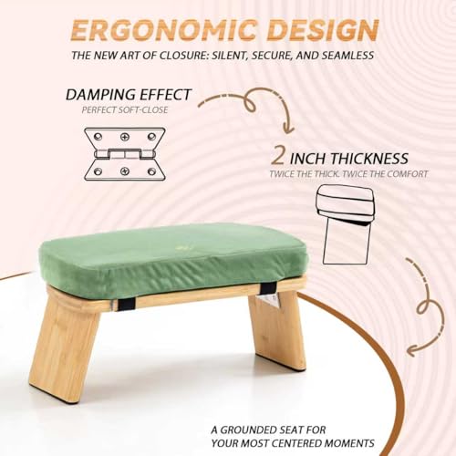 Meditation Bench, Bamboo Meditation Stool, Folding Kneeling Meditation Bench, Seiza Prayer Bench, Prayer Bench with Meditation Cushion, Kneeling Stool(Green-Bag) - color: Green-bag