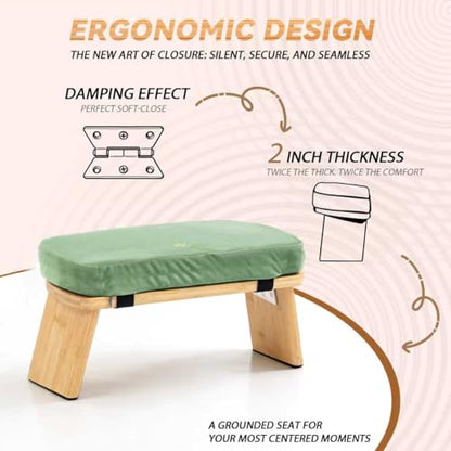 Meditation Bench, Bamboo Meditation Stool, Folding Kneeling Meditation Bench, Seiza Prayer Bench, Prayer Bench with Meditation Cushion, Kneeling Stool(Green) - color: Green