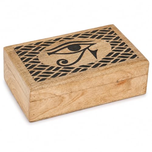 Ajuny Handcarved Wooden Decorative Jewelry Storage Box Eye of Truth Design Vintage Multipurpose Treasure Chest Keepsake Necklaces Watch Boxes Great for Gifts 8x5 Inch - style: Eye Of Truth Black