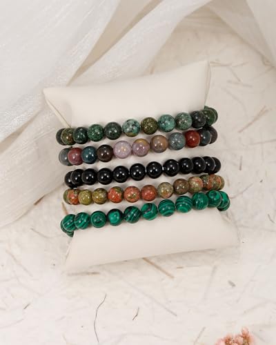 BOMAIL 5Pcs Healing Crystal Bracelets for Women 8mm Natural Stone Beaded Stretch Bracelet Set Handmade Semi-Precious Gemstone Bracelets - color: B